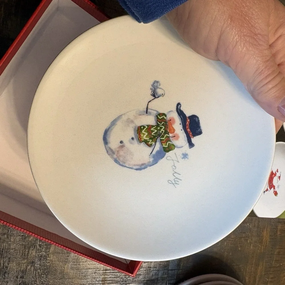 Pier 1 Imports Holiday Appetizer Plates Set Four Christmas Santa Snowman